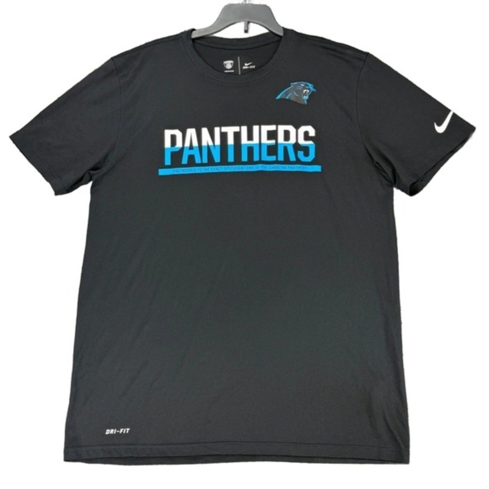 Carolina Panthers Men's L Black Blue Logo Dri-FIT T-Shirt NFL Nike Training 2016